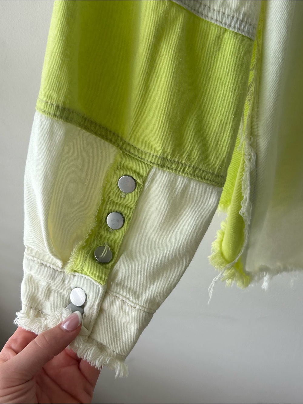 POL Oversized Frayed Worn Shacket Jacket Top Neon Green White M - Picture 9 of 11
